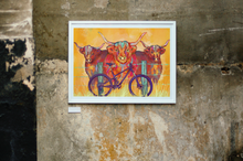 Load image into Gallery viewer, &quot;Curious Cows&quot; Mountain Bike Art Print -24&quot;x18&quot;