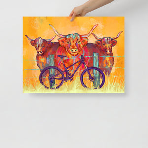 "Curious Cows" Mountain Bike Art Print -24"x18"